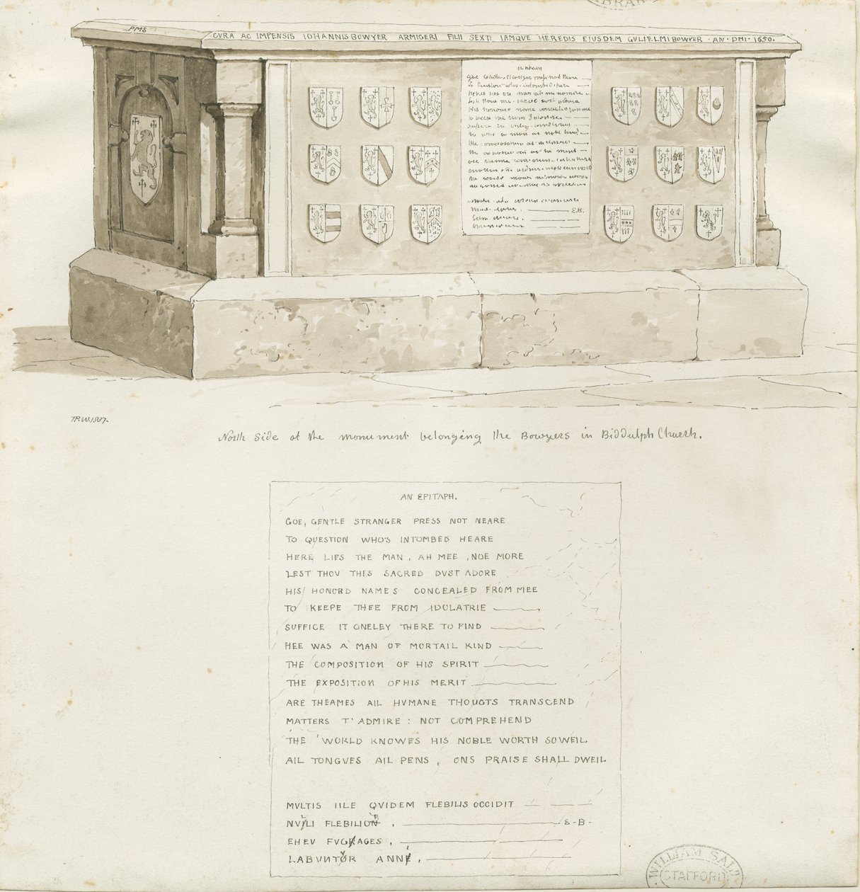 Hrobka v kostele Biddulph - "William Bowyer": sépiová kresba, 1837 od Unbekannt