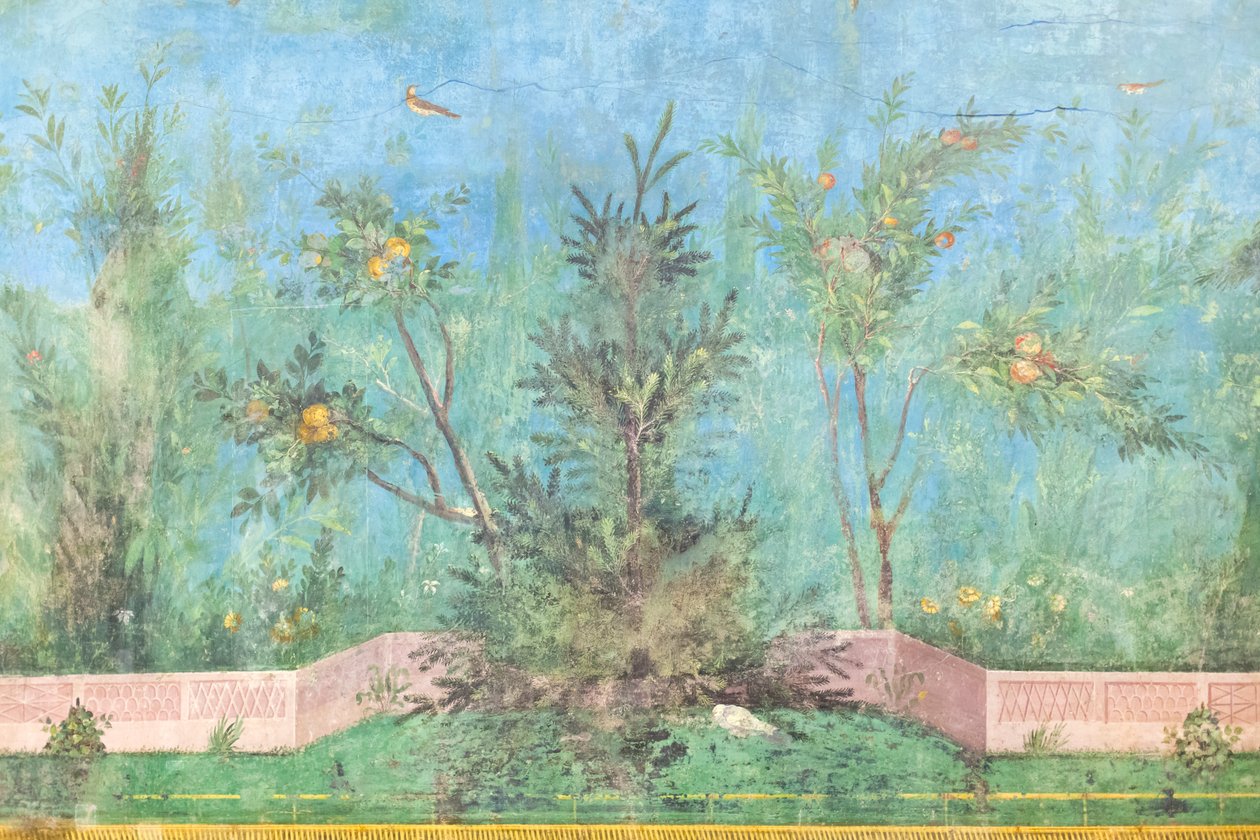 Triklinium domu Livia, freska, 20 - 10 př.nl, Národní muzeum Říma (museo nazionale romano), Řím, Itálie od Unbekannter Künstler