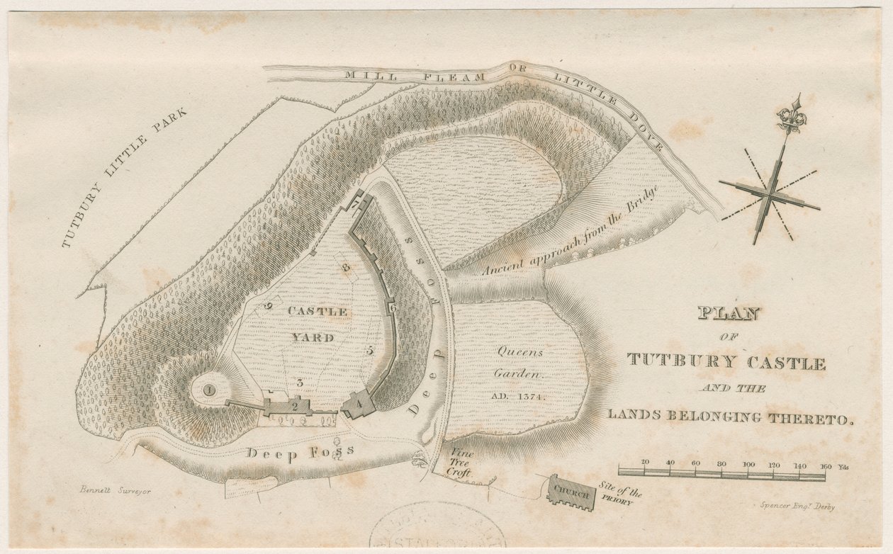 Hrad Tutbury: Plán: rytina, nd [c 1832] od Unbekannt