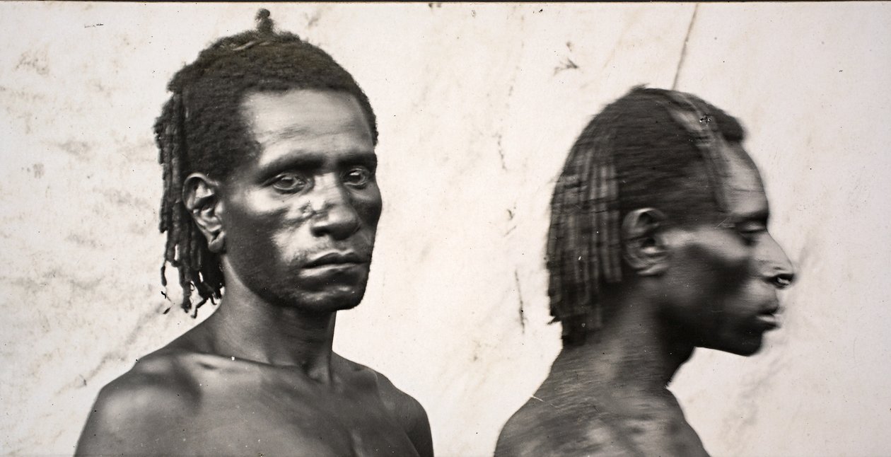 Dva muži, Papua Nová Guinea (želatinový stříbrný potisk) od Unbekannt