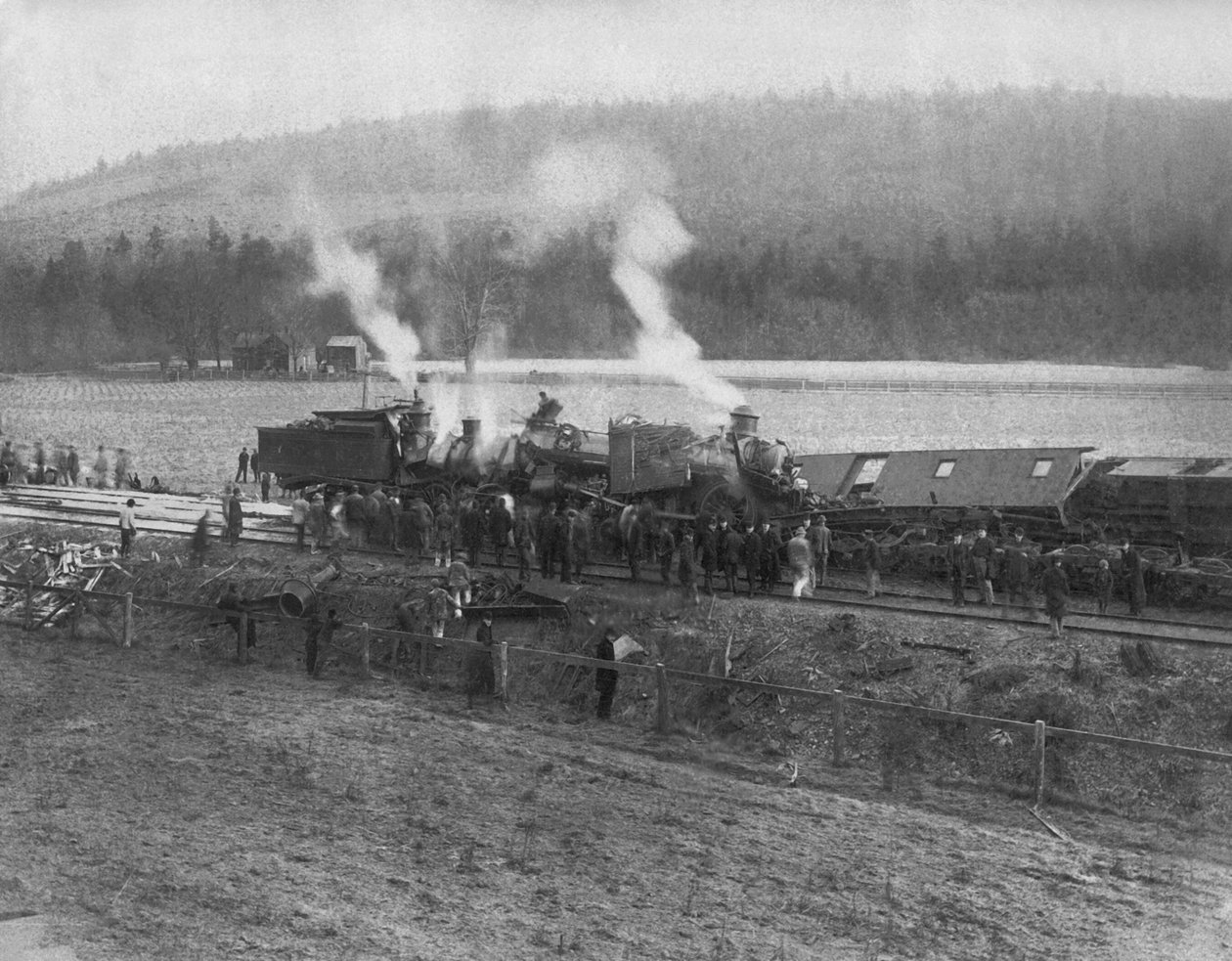 Spojené státy: c.1885 Vrak vlaku na venkově. (černobílá fotografie) od Unbekannt
