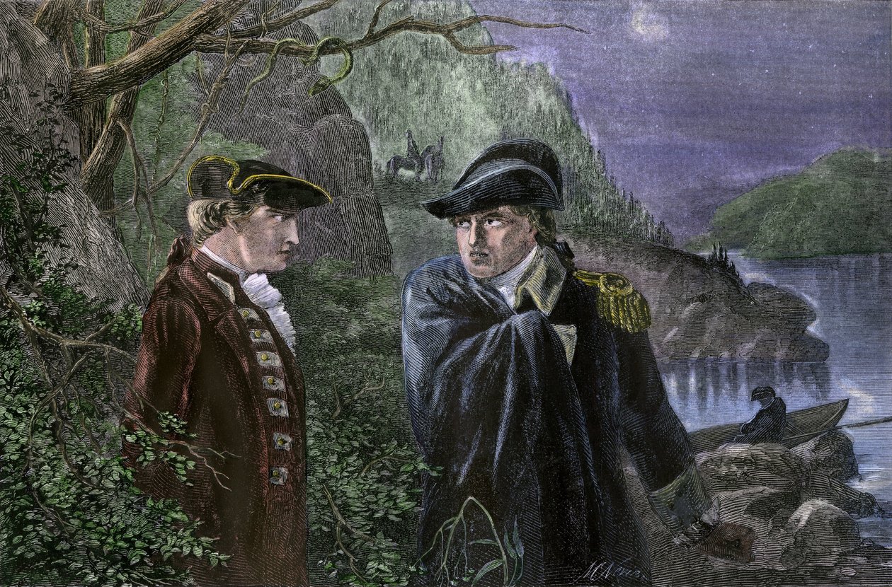 Válka za nezávislost Spojených států amerických (1775-1783): Benedict Arnold (1741-1801) zradil svou vlast slibem, že předá West Point Anglii, červenec 1780. Arnold nabídl, že pevnost vrátí Britům za 20 000 liber a hodnost brigadýra. Co od Unbekannter Künstler