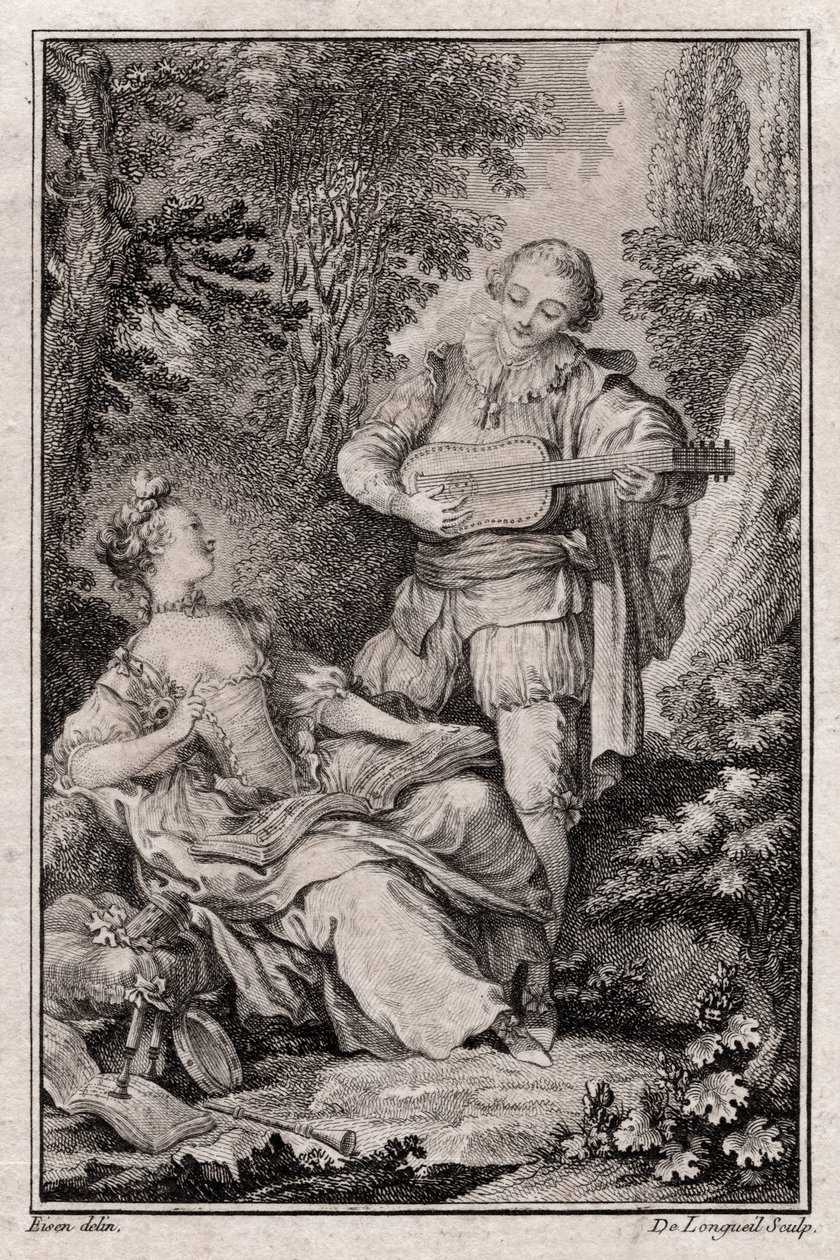 Scéna bez názvu, Paříž 1766 (rytina) od Unbekannter Künstler