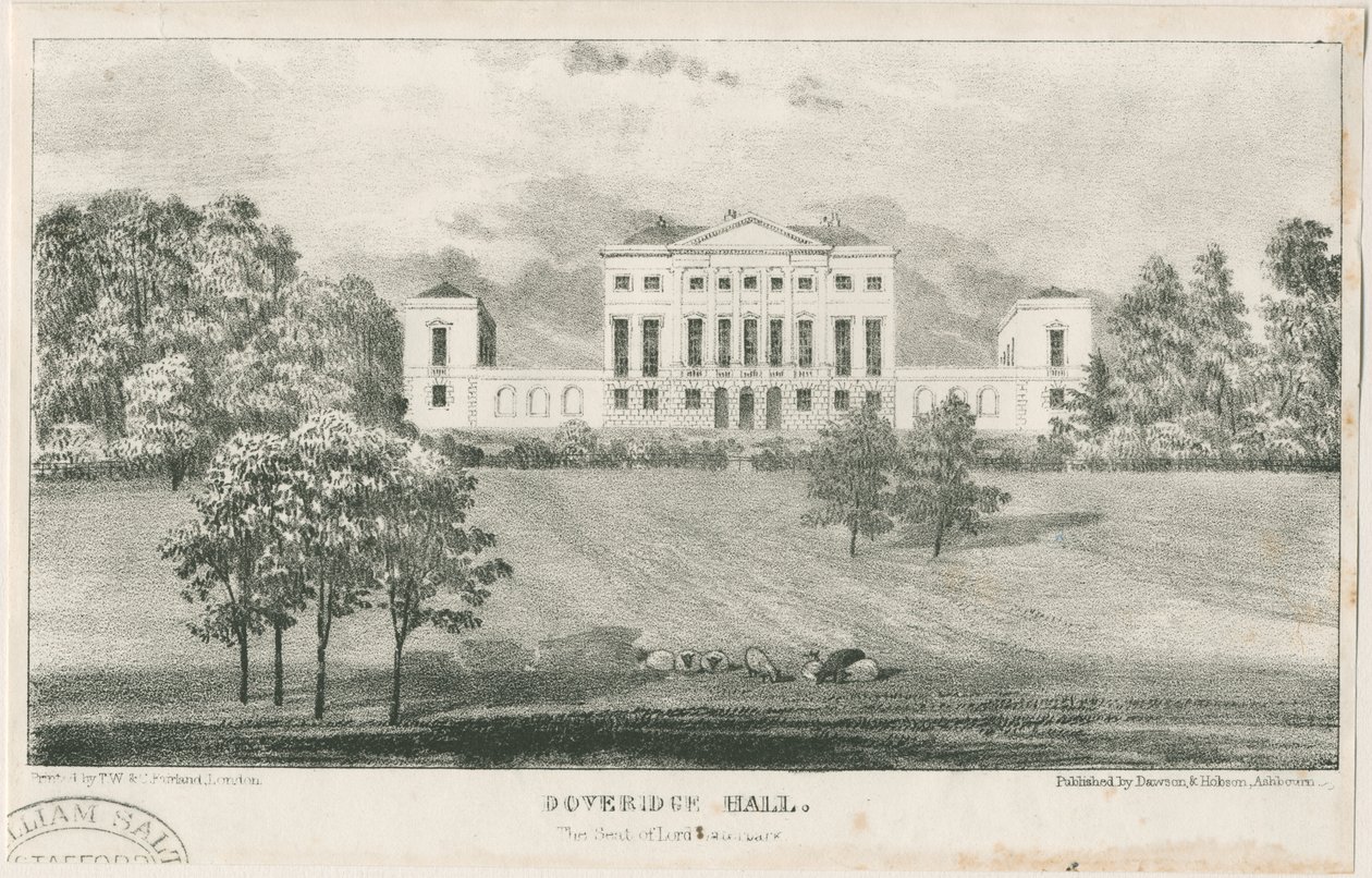 Uttoxeter - Doveridge Hall: litografie, nd [c 1839] od Unbekannt