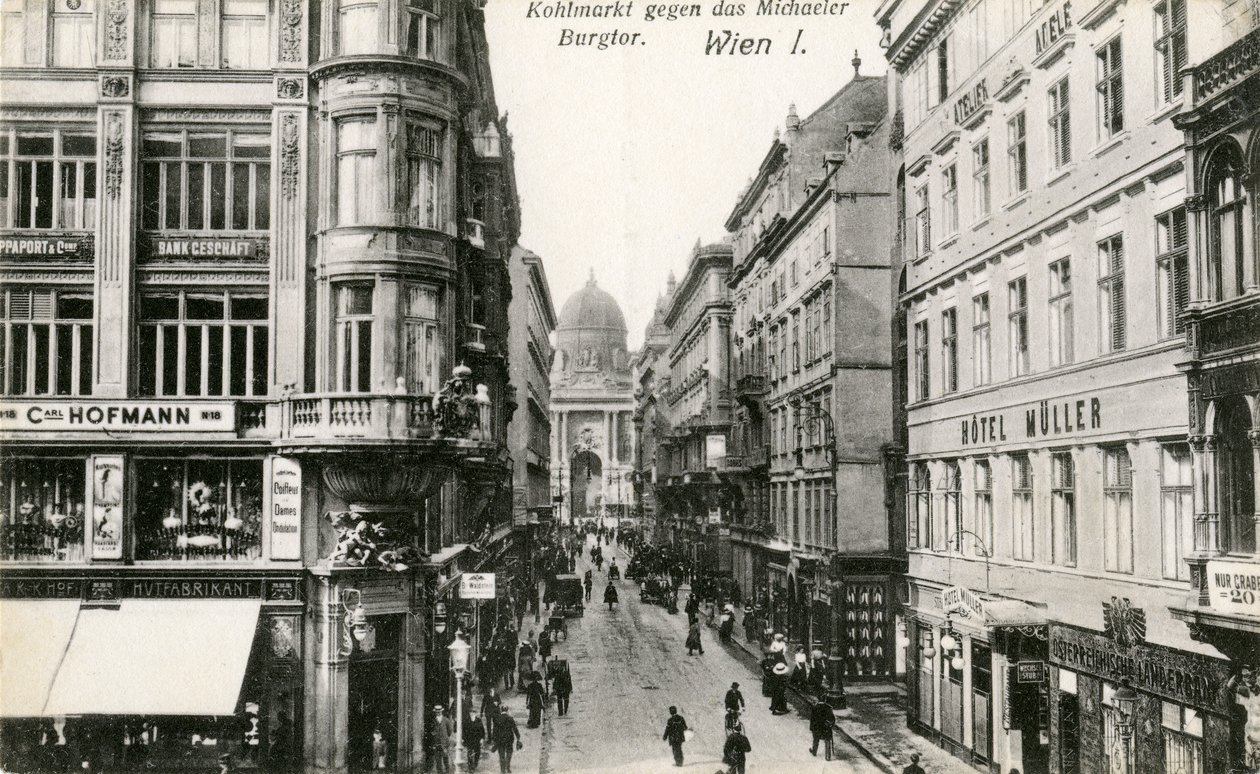Vídeň: Kohlmarkt s kostelem Michaelerkirche v pozadí od Unbekannter Künstler