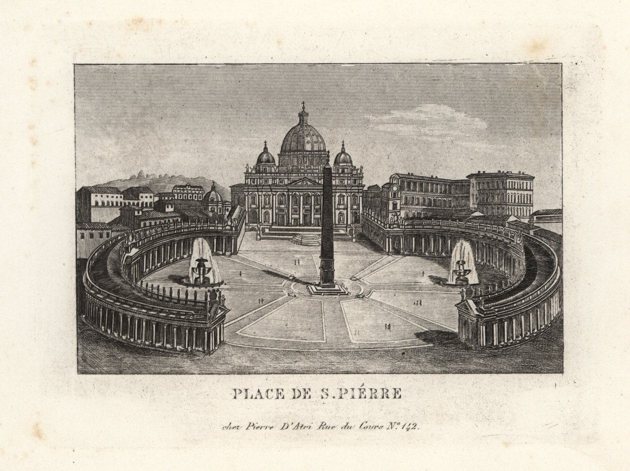 Pohled na náměstí svatého Petra, Piazza di S. Pietro, s bazilikou svatého Petra a staroegyptským obeliskem od Unbekannt