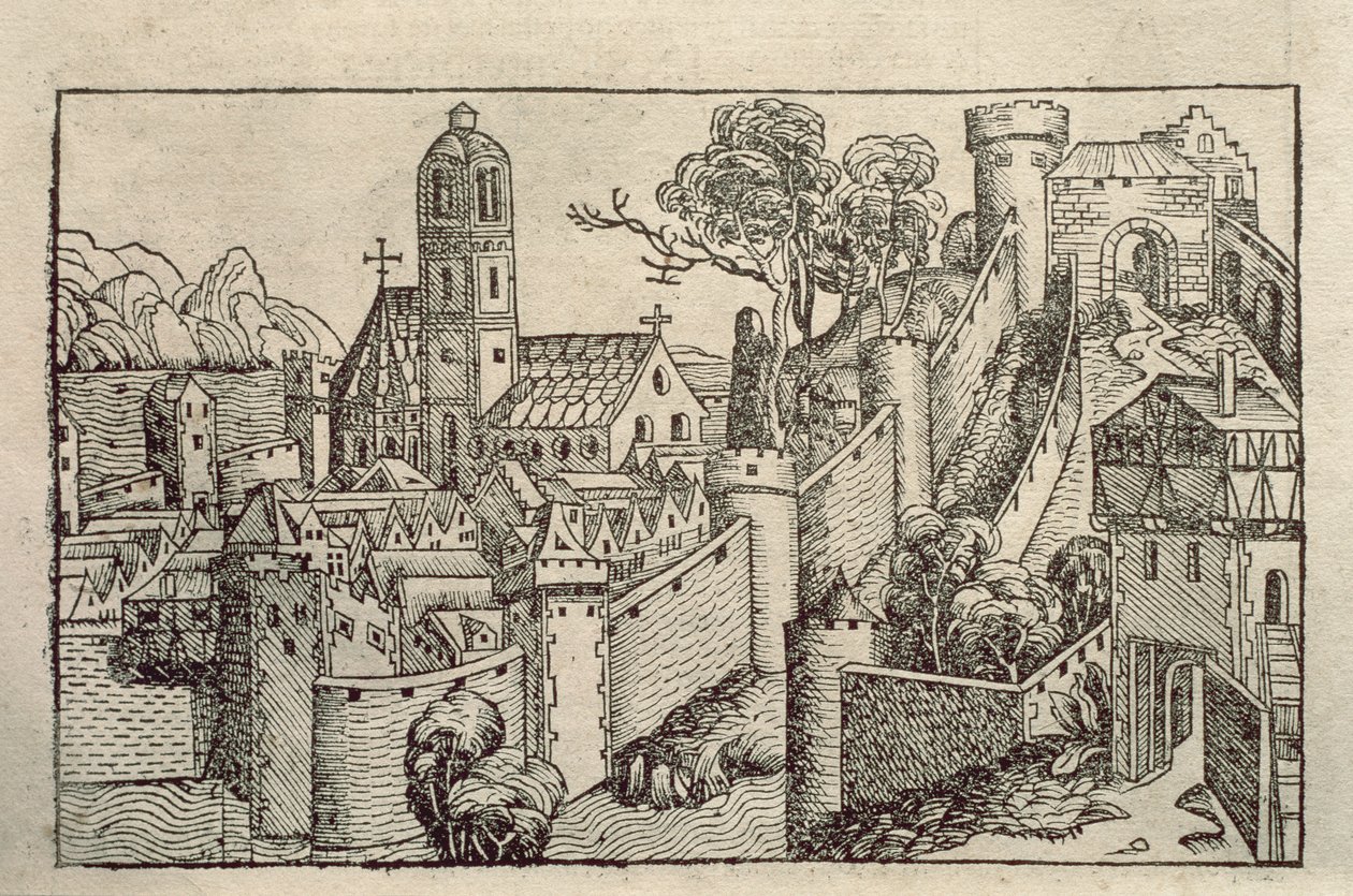Pohled na starověké město Alexandrie z knihy rytin s názvem „Liber Chronicarum“ od H. Schedela od Unbekannter Künstler