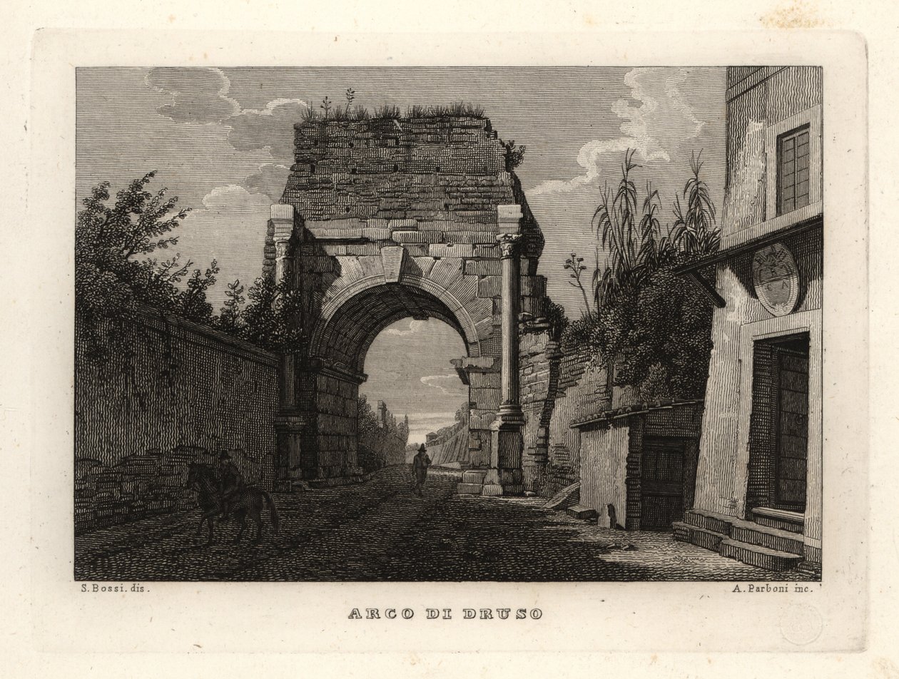 Pohled na oblouk Drusus, Arco di Druso, Řím od Unbekannt