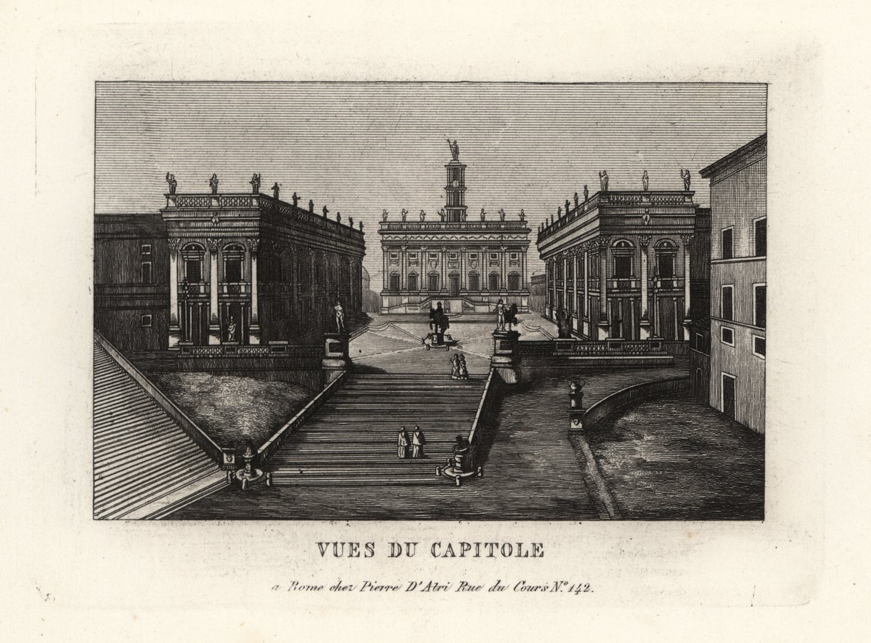 Pohled na Capitoline Hill. Piazza del Campidoglio, Palazzo Senatorio, Řím. od Unbekannt