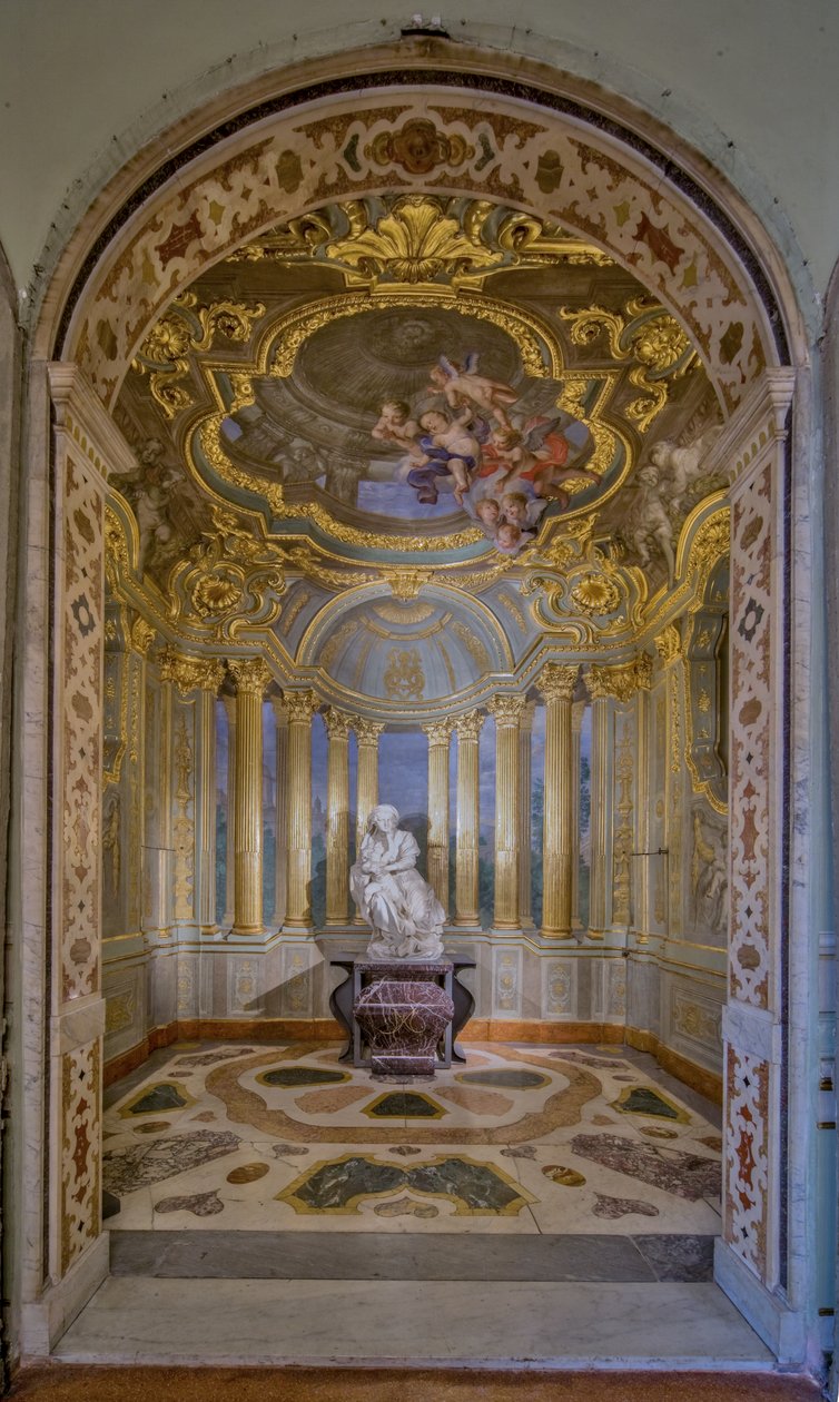 Pohled na kapli s freskami od Lorenza de Ferrari a sochou od Pierra Pugeta, Palazzo Carrega-Cataldi (bývalý Palazzo Tobia Pallavicini), Janov, Ligurie, Itálie (foto) od Unbekannter Künstler