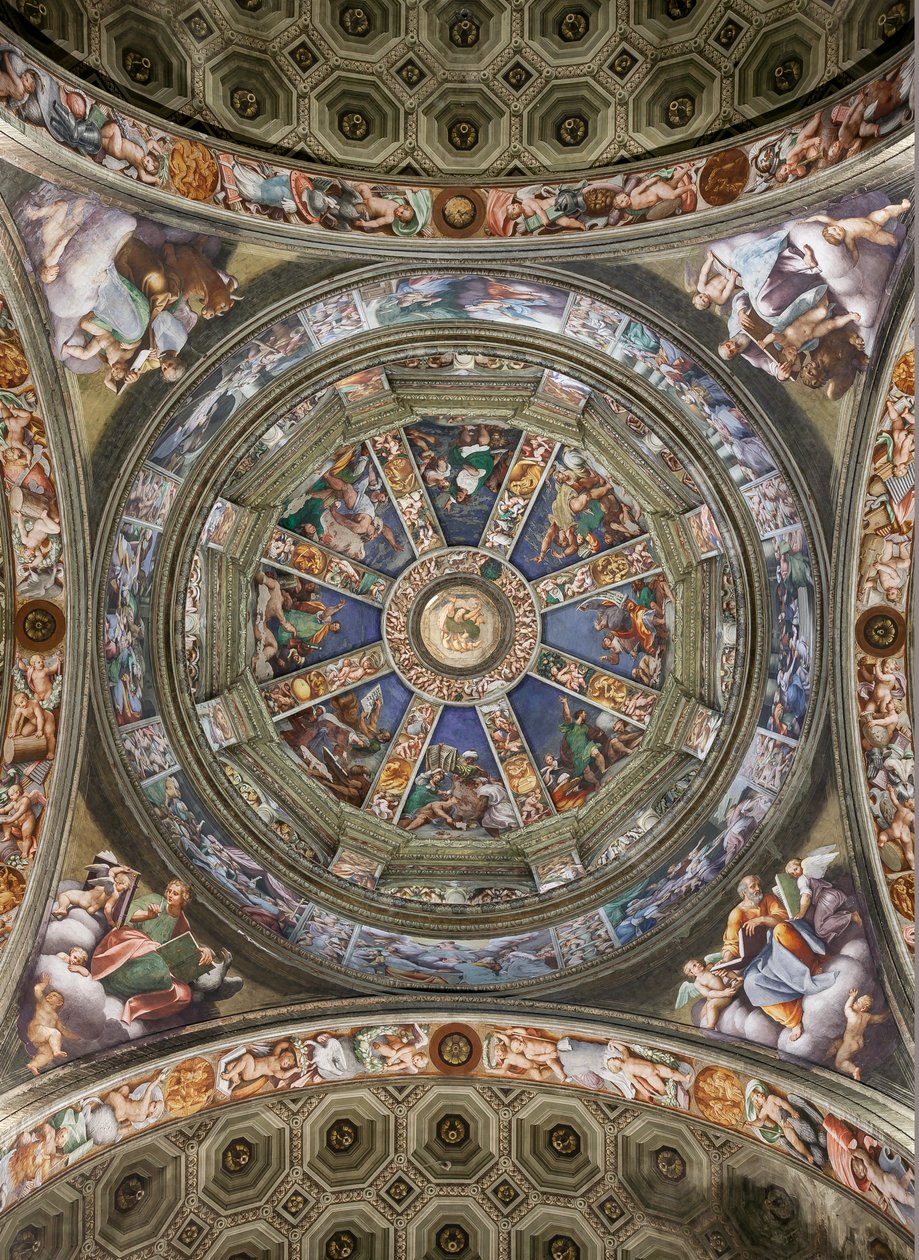 Pohled na dóm transeptu a panely s freskami od Giovanniho Antonia de Sacchise a Bernardina Gattiho, svatyně Madonna della Campagna, Piacenza, Emilia-Romagna, Itálie (foto) od Unbekannter Künstler