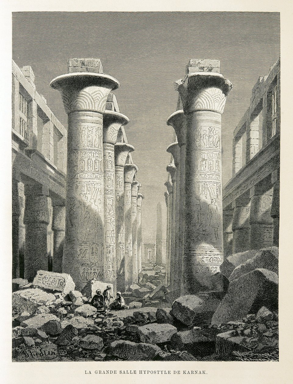 Pohled na Velkou Hypostyle Hall v Karnak v Egyptě Ilustrace z Atlasu Egypta od Unbekannter Künstler