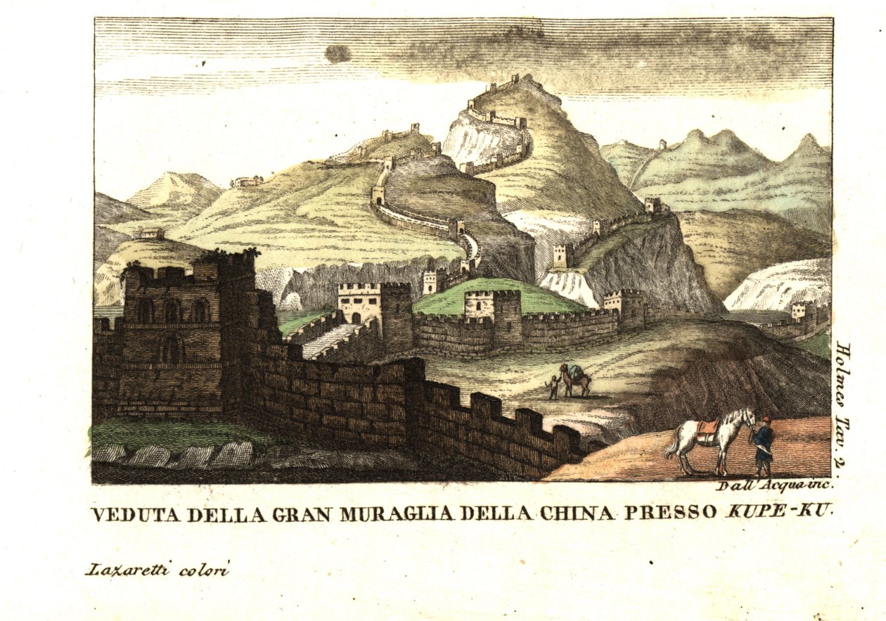 Pohled na Velkou čínskou zeď u Kou-Pee-Keow, na průsmyku mezi Čínou a Východní Tatrou. Z knihy Samuela Holmese (18.-19. století) Journal of a Voyage to China and Tartary. Mědirytina od dell