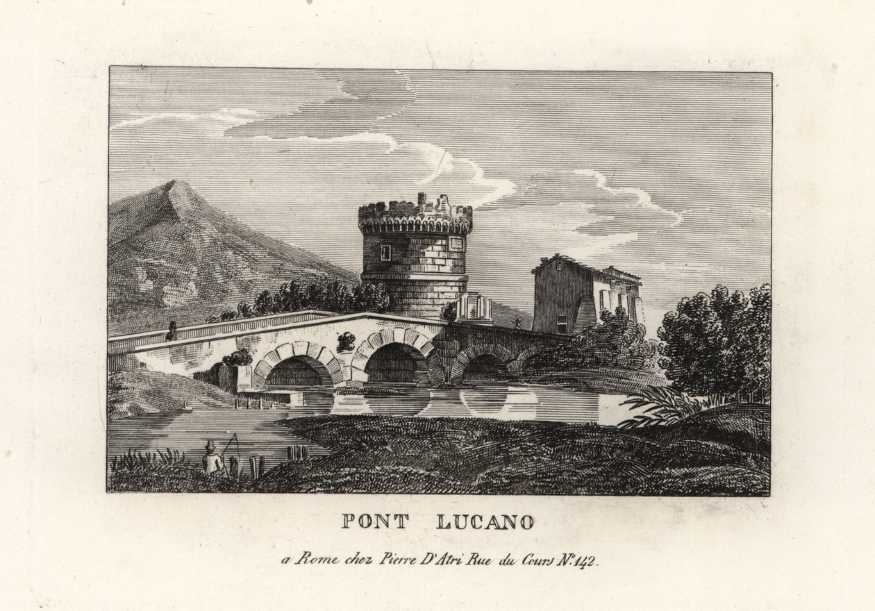 Pohled na most Lucano a mauzoleum Plautii, Pont Lucano nebo Ponte Lucano, na cestě do Tivoli od Unbekannt