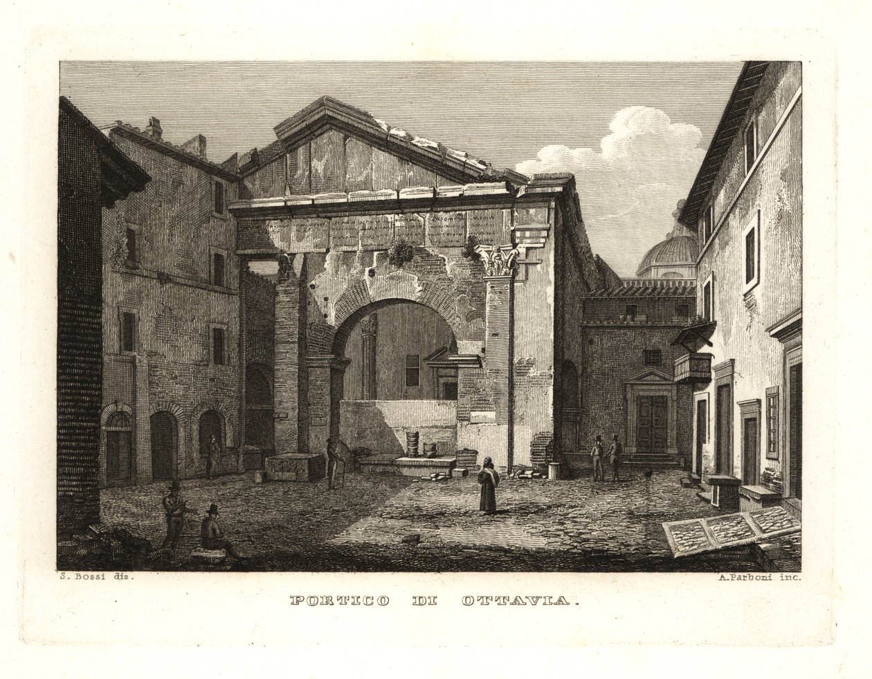 Pohled na Portico of Octavia nebo Portico of Octavia (Portico di Ottavia), Řím od Unbekannt