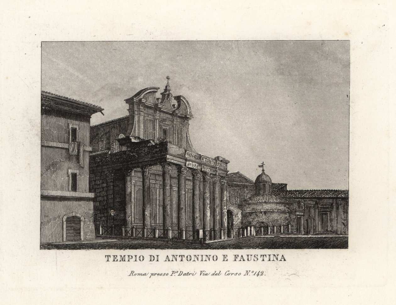 Pohled na chrám Antonina a Faustiny, Tempio di Antonino e Faustina, Forum Romanum, Řím od Unbekannt