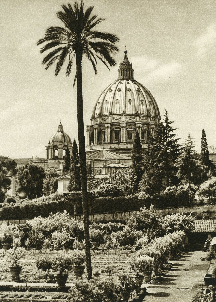 Pohled na vatikánské zahrady a baziliku svatého Petra (San Pietro) v Římě od Unbekannt