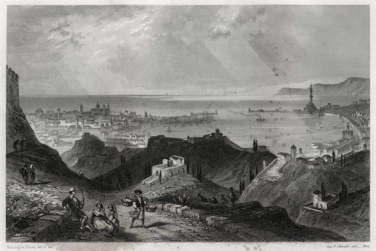 Pohled na město a přístav Genes, citáty o eklatantu, mramorové město Genes-la-Superb v knize o Středozemí od Louise Enaulta (1824-1900), francouzského novináře a cestovatele. od Unbekannt