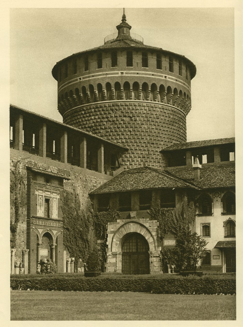 Pohled na nádvoří Castello Sforzesco (hrad rodiny Sforza) v Miláně od Unbekannt