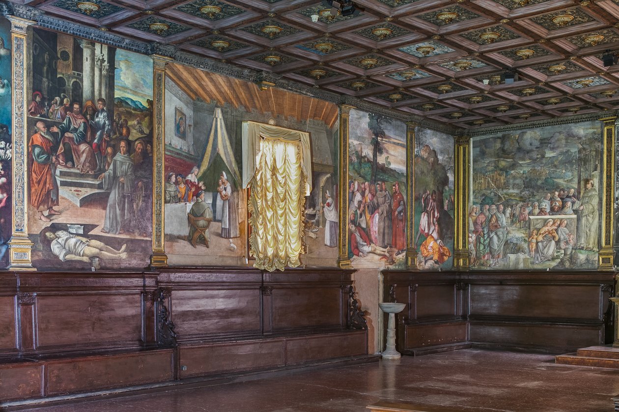 Pohled na východní stěnu a část jižní z baziliky svatého Antonína (bazilika svatého), škola svatého, Padova, Itálie (foto) od Unbekannter Künstler