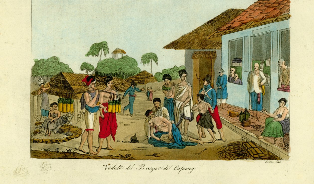 Pohled na trh v Kupang, Timor od Unbekannt
