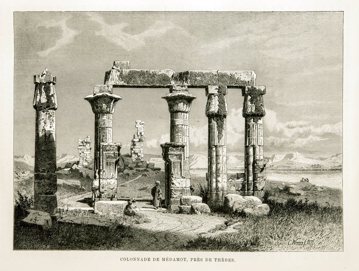 Pohled na ruiny chrámu Medamot poblíž Théb, Egypt Ilustrace z Atlasu Egypta od Unknown