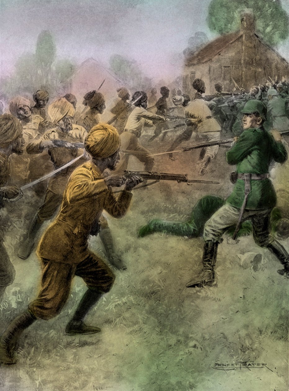 1. světová válka - útok britské indické armády na německé vojáky od Unbekannter Künstler