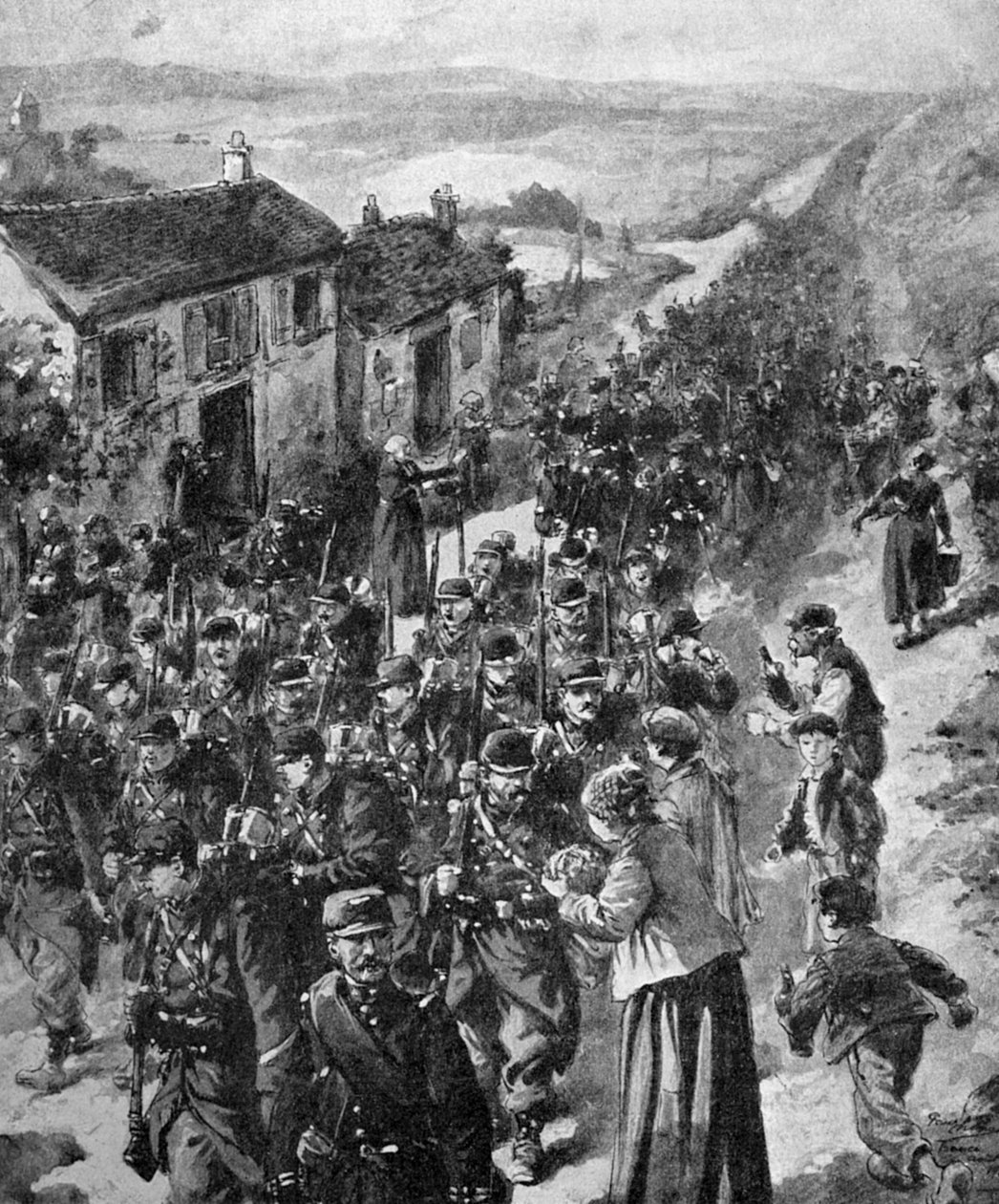 1. světová válka - francouzští vojáci pochodující na frontu 1914 od Unbekannter Künstler
