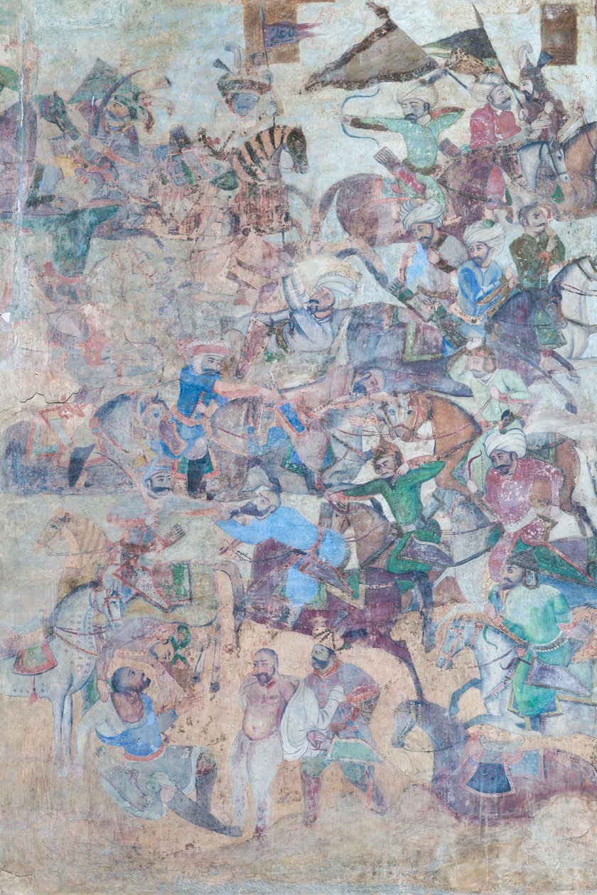 Nástěnné malby na portálu Qeysarieh, náměstí Naqsh-e Jahan Imam, Esfahan, Írán (freska) od Unbekannter Künstler