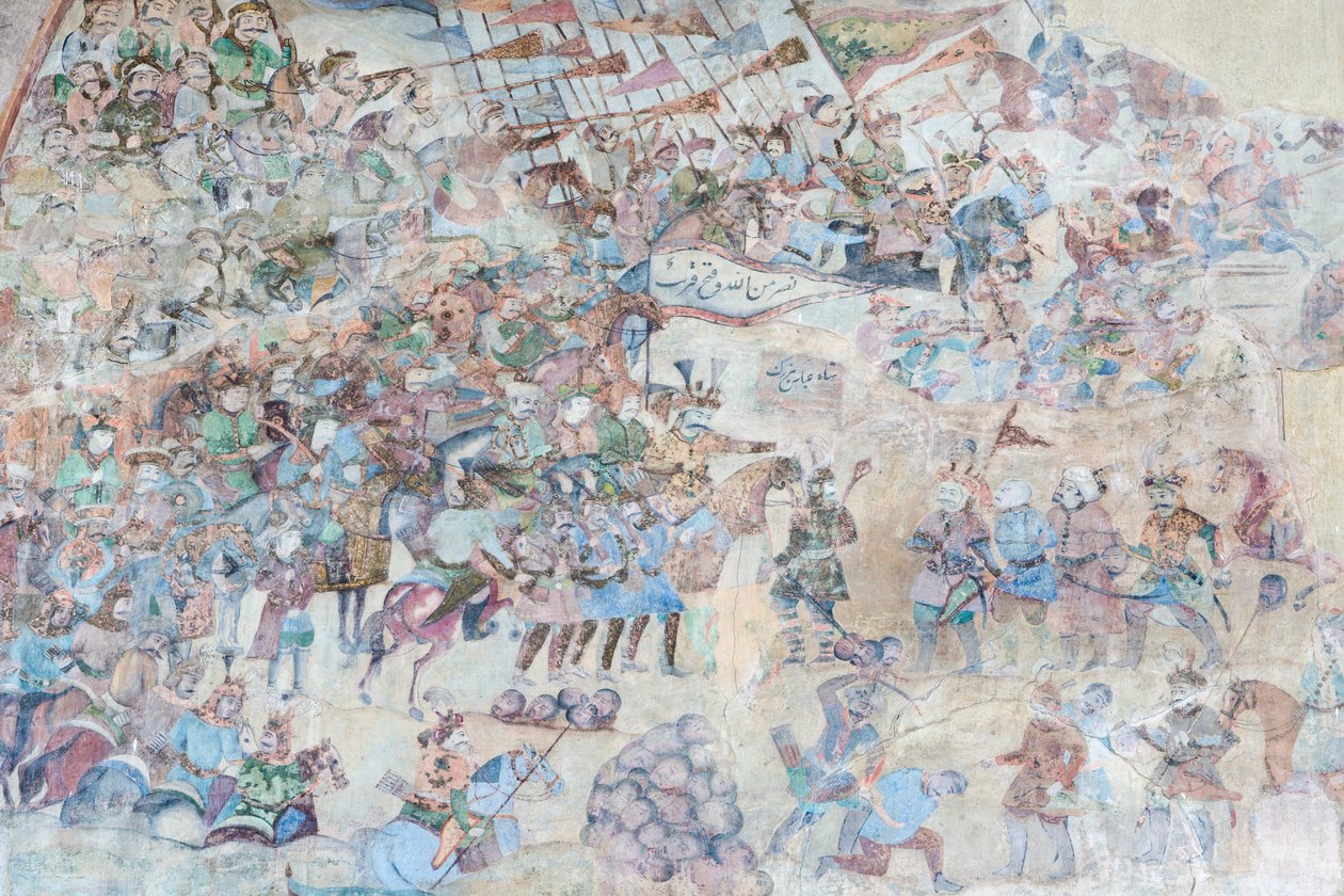 Nástěnné malby na portálu Qeysarieh, náměstí Naqsh-e Jahan Imam, Esfahan, Írán (freska) od Unbekannter Künstler