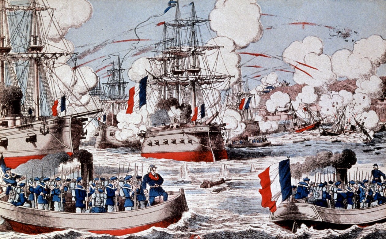 Válka mezi Čínou a Francií (1884-1885) : Zničení čínské flotily admirálem Courbetem ve Fou Tcheou, 23. srpna 1888 od Unbekannter Künstler
