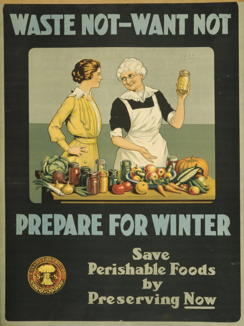 Waste not, want not - Připravte se na zimu, Canada Food Board, cca 1915 (barevné lito) od Bartolome Esteban and studio Murillo