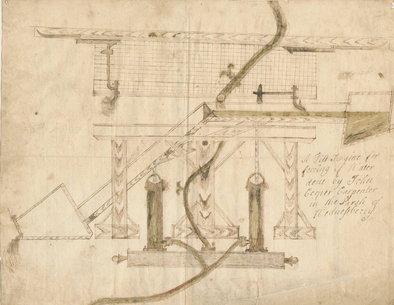Wednesbury - A Tilt Engine: kresba perem a tuší, nd [c 1710] od Unbekannt