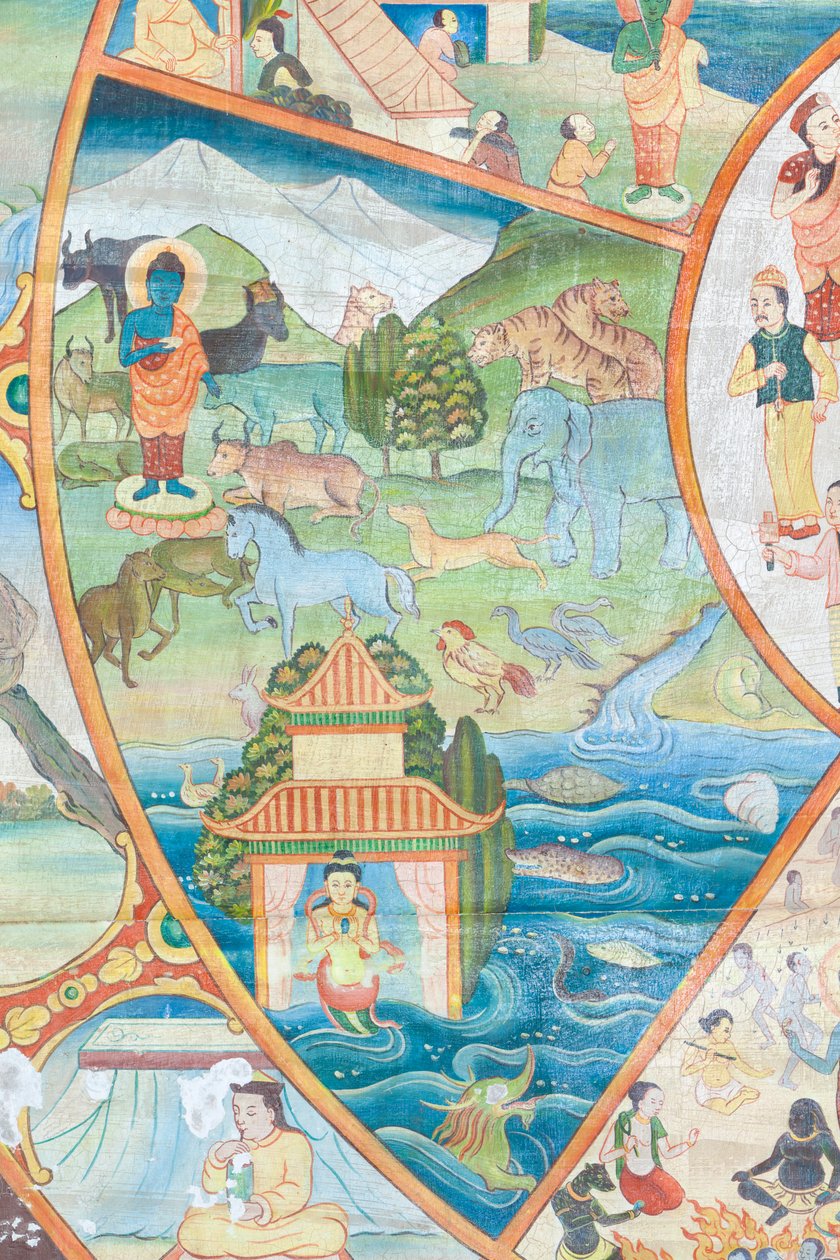 Kolo života, detail, nástěnná malba ve wat Umong, Chiang Mai, Thajsko od Unbekannter Künstler