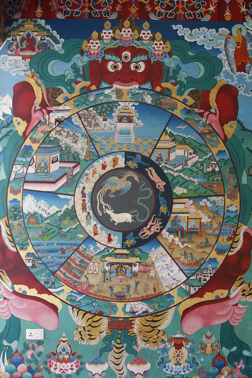 Kolo života nebo kolo Samsary (Mandala). Klášter Kopan, Káthmándú, Nepál od Unbekannt