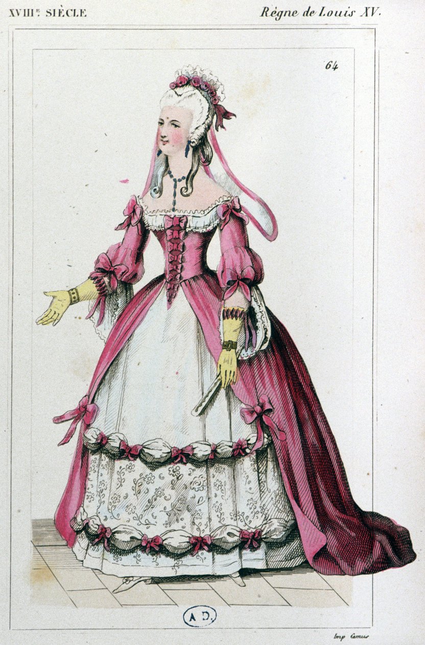 Žena v šatech, jaké nosila paní de Pompadour, asi 1810 (rytina) od Unbekannter Künstler