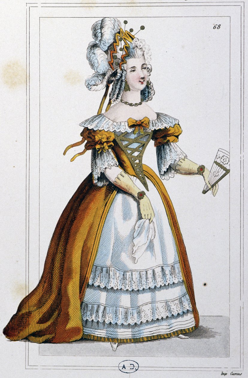 Žena v šatech, jaké nosila paní du Barry, asi 1810 (rytina) od Unbekannter Künstler