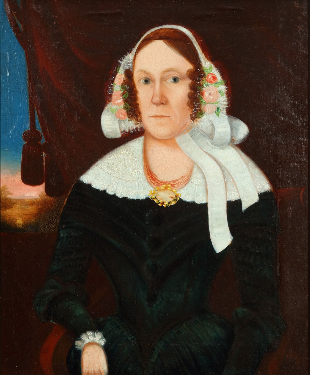 Žena s květinovým kloboukem 1825 (olej na plátně) od Unbekannter Künstler