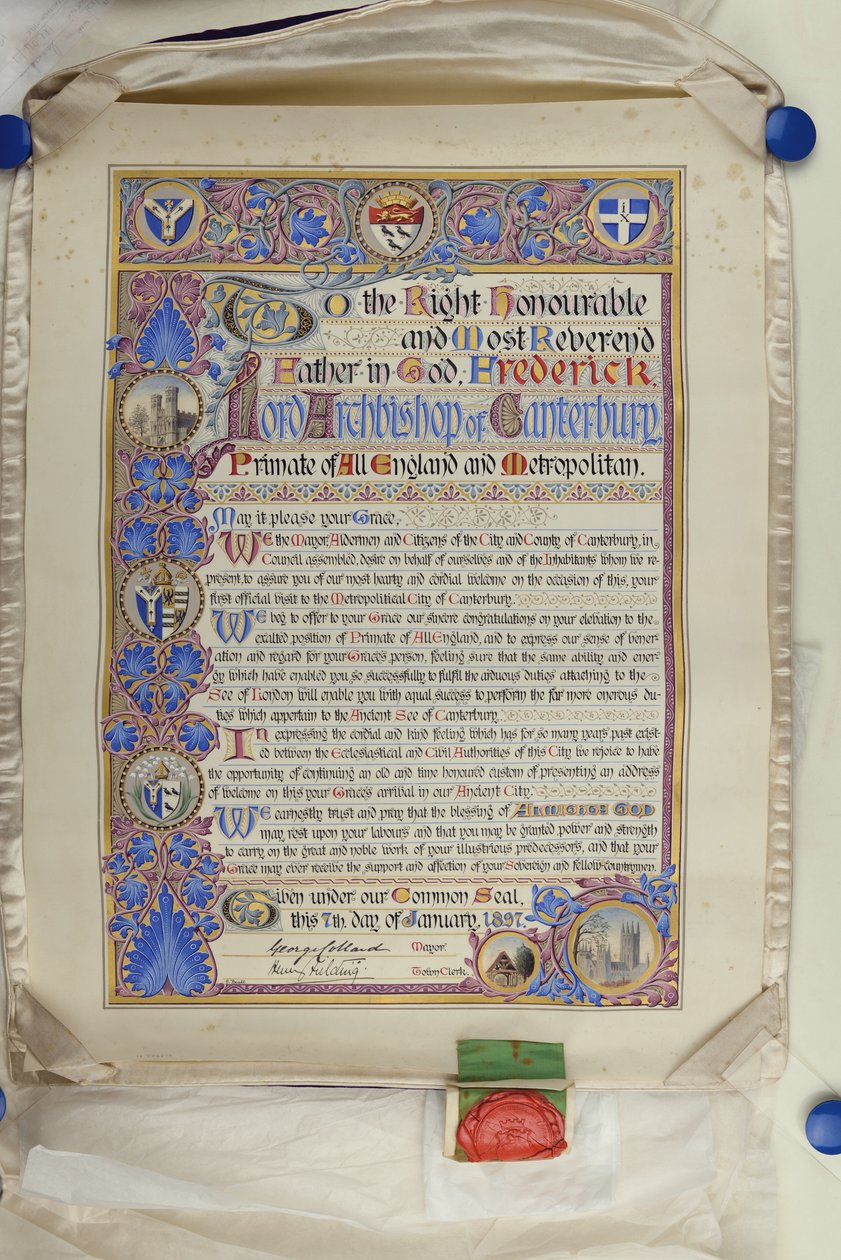 Písemná uvítací adresa arcibiskupa Fredericka Templa od 