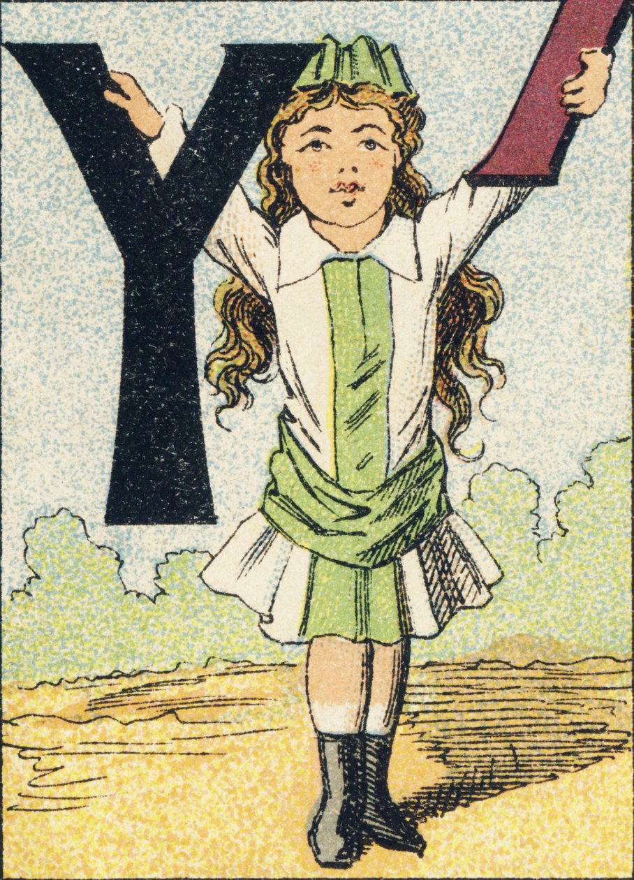 Y- Rytina převzata z ABCD malých dívek. Pellerin & Cie, tiskárna-nakladatel, Epinal, kolem 1890. Serie A. Rozměry: 19 x 13,5 cm. od Unbekannt