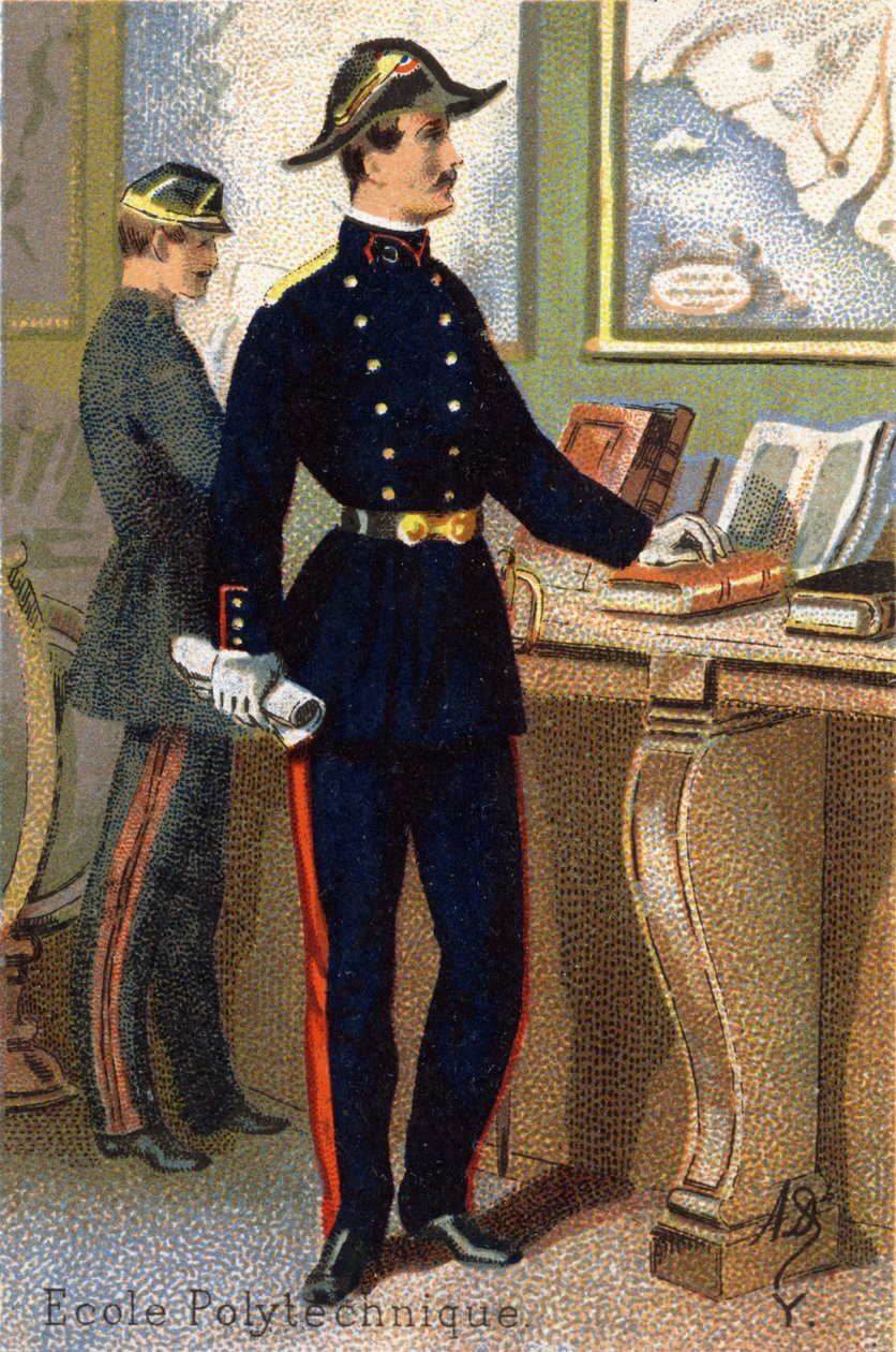 Y: Polytechnická škola. Rytina ve "vojenské abecedě" . Iniciály ilustrátora: A. D. Neznámý vydavatel. Chromolitografie konce 19. století. Rozměr: 10,5 x 7 cm. od Unbekannt