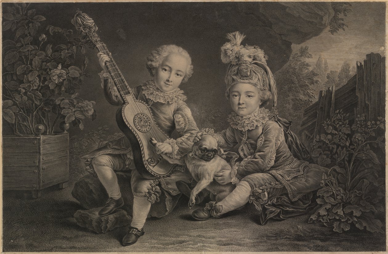 Malé děti si hrají, Paříž, cca 1775 (rytina) od Unbekannter Künstler