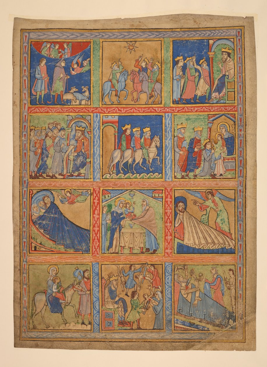 F. 1: Série 24 miniatur ze života Kristova; Sedm výstřižků z iluminovaných rukopisů. 12. století-15. století Sedm výstřižků z iluminovaných rukopisů. 12. století-15. století od Unbekannter Künstler