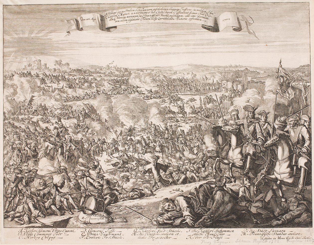 Leták o bitvě u Luzzary v roce 1702 od Unbekannter Stecher