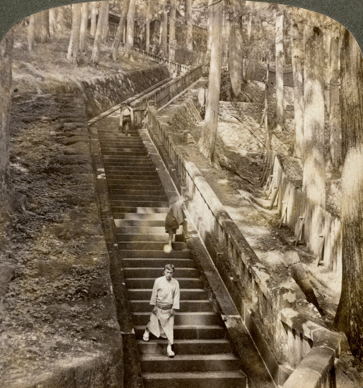 Starobylé kamenné schodiště do kopce k hrobce šóguna Iejasu, Nikko, Japonsko, 1904. od Underwood and Underwood