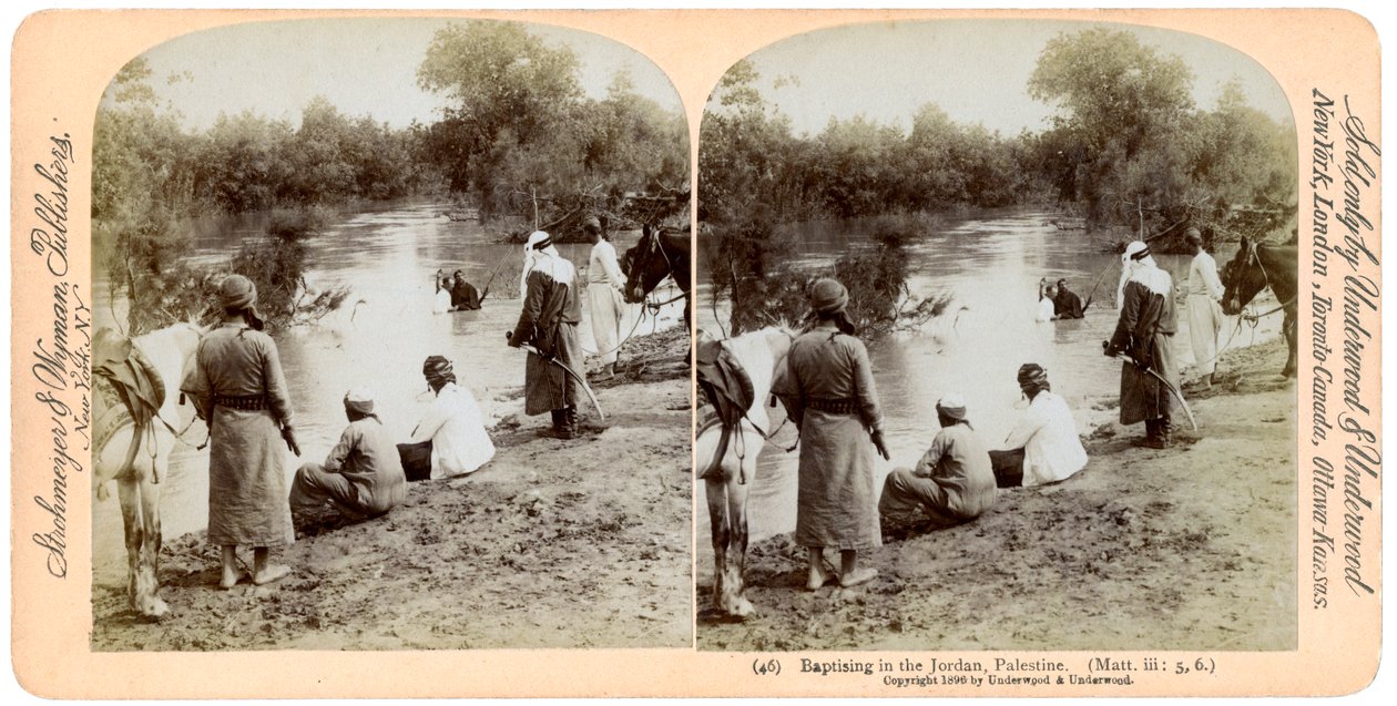 Křest v řece Jordán, Palestina, 1896. od Underwood and Underwood