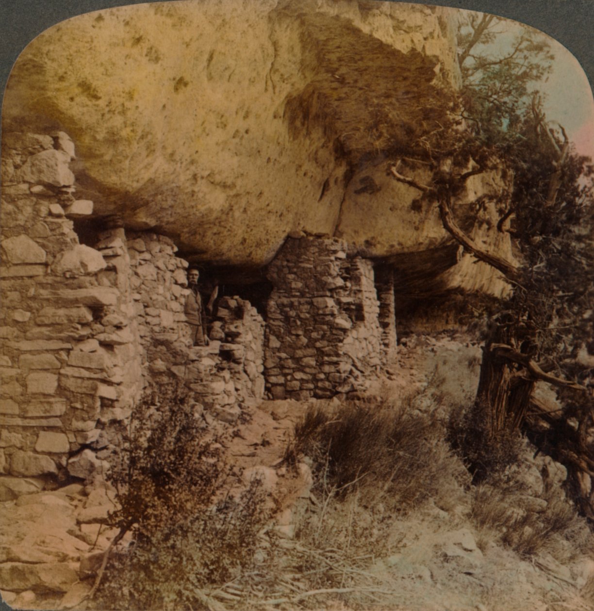 Domovy zmizelé rasy – Cliff Dwellings ve Walnut Canyon, Arizona, 1903. Umělci: Elmer Underwood, Bert Elias Underwood. od Underwood and Underwood