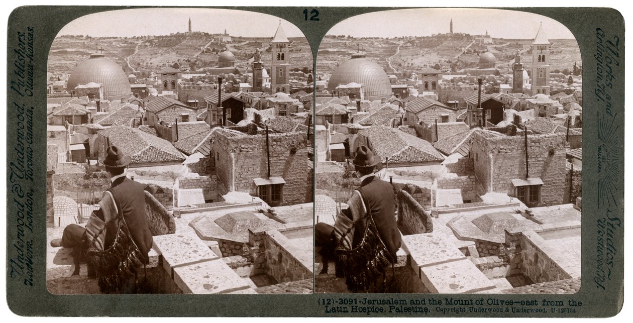 Jeruzalém a Olivová hora, při pohledu na východ od latinského hospice, Palestina, 1900. od Underwood and Underwood
