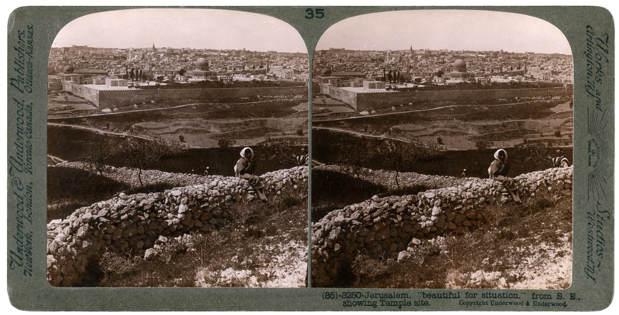 Jeruzalém, při pohledu z jihovýchodu, ukazuje místo chrámu, Palestina, 1900. od Underwood and Underwood