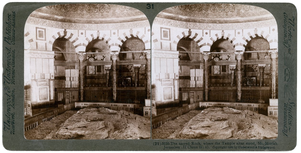 Posvátná skála, kde stál chrám Alter, hora Moriah, Jeruzalém, Palestina, 1900. od Underwood and Underwood